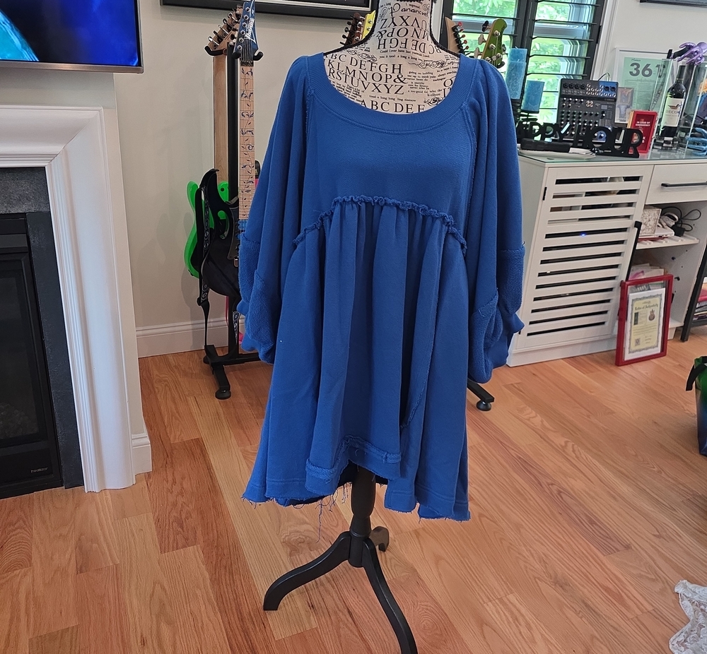 Free People Royal Blue Ruffle Swing Mini Dress